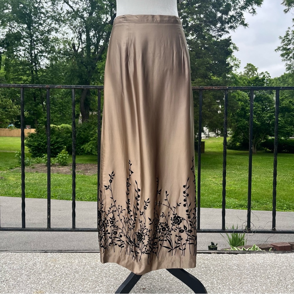 Vintage 90s satin velvet appliqué maxi skirt whimsygoth fairy womens size large